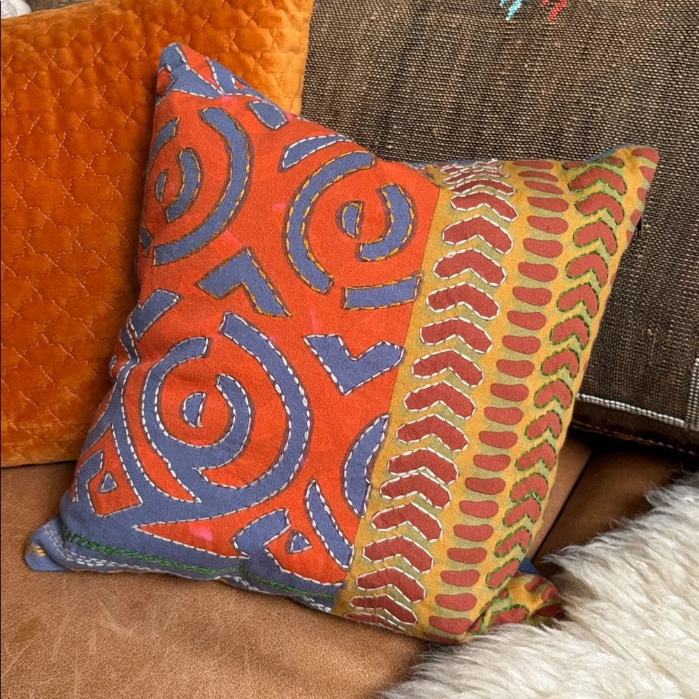 Crate&Barrel Kantha Stitch Small Throw Pillow